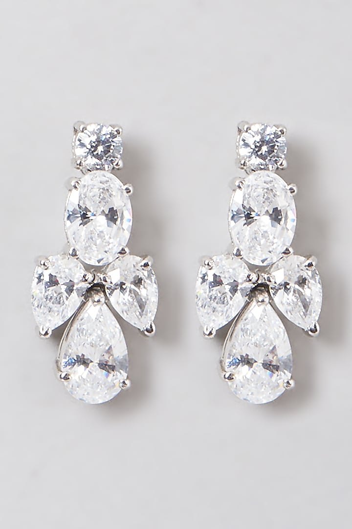 White Rhodium Finish Swarovski Zirconia Earrings In Sterling Silver by Diosa Paris Jewellery at Pernia's Pop Up Shop