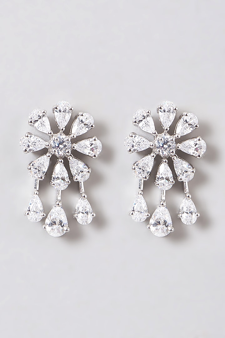White Rhodium Finish Earrings In Sterling Silver With Swarovski by Diosa Paris Jewellery at Pernia's Pop Up Shop