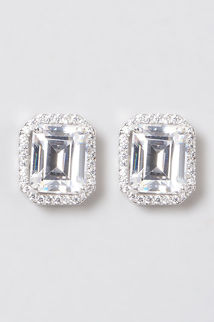White Rhodium Finish Stud Earrings In Sterling Silver by Diosa Paris Jewellery at Pernia's Pop Up Shop