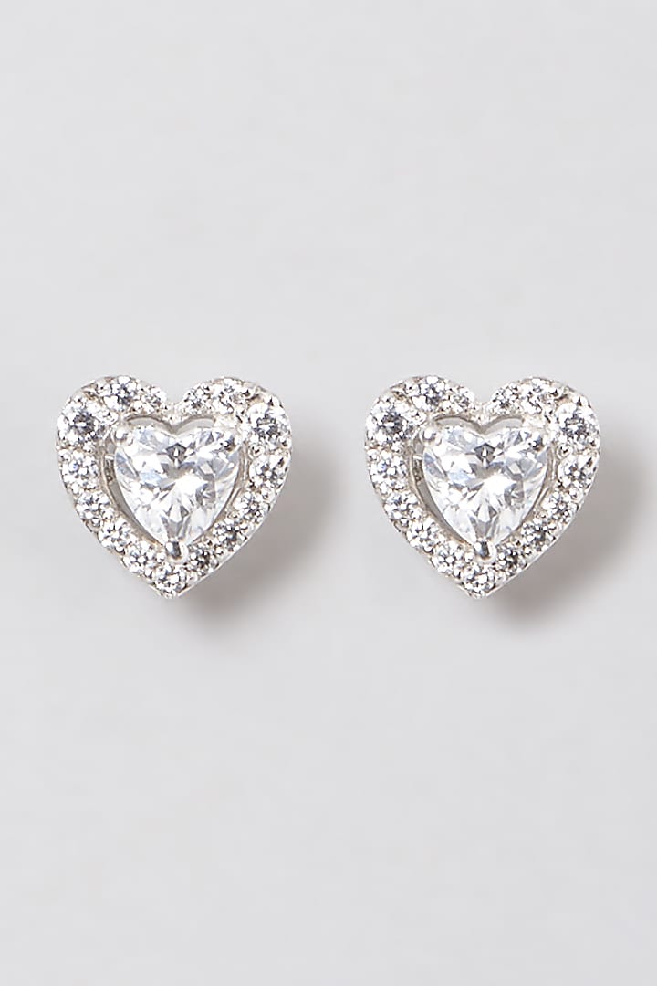 White Rhodium Finish Heart Earrings In Sterling Silver by Diosa Paris Jewellery at Pernia's Pop Up Shop