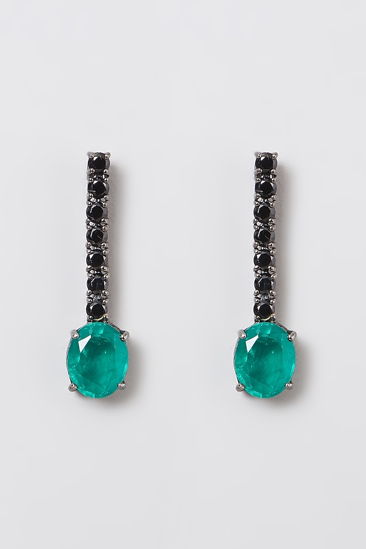 White Rhodium Finish Green Swarovski Zirconia Oval Earrings In 92.5 Sterling Silver by Diosa Paris Jewellery at Pernia's Pop Up Shop