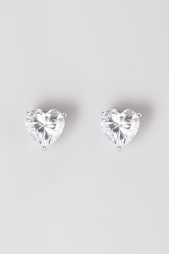 White Rhodium Finish Zirconia Earrings In 92.5 Sterling Silver by Diosa Paris Jewellery at Pernia's Pop Up Shop