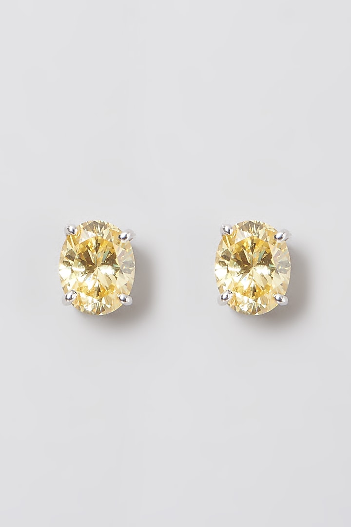 White Rhodium Finish Yellow Swarovski Zirconia Oval-Cut Earrings In 92.5 Sterling Silver by Diosa Paris Jewellery at Pernia's Pop Up Shop