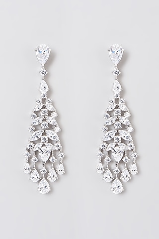 White Rhodium Finish Swarovski Chandelier Earrings In 92.5 Sterling Silver by Diosa Paris Jewellery