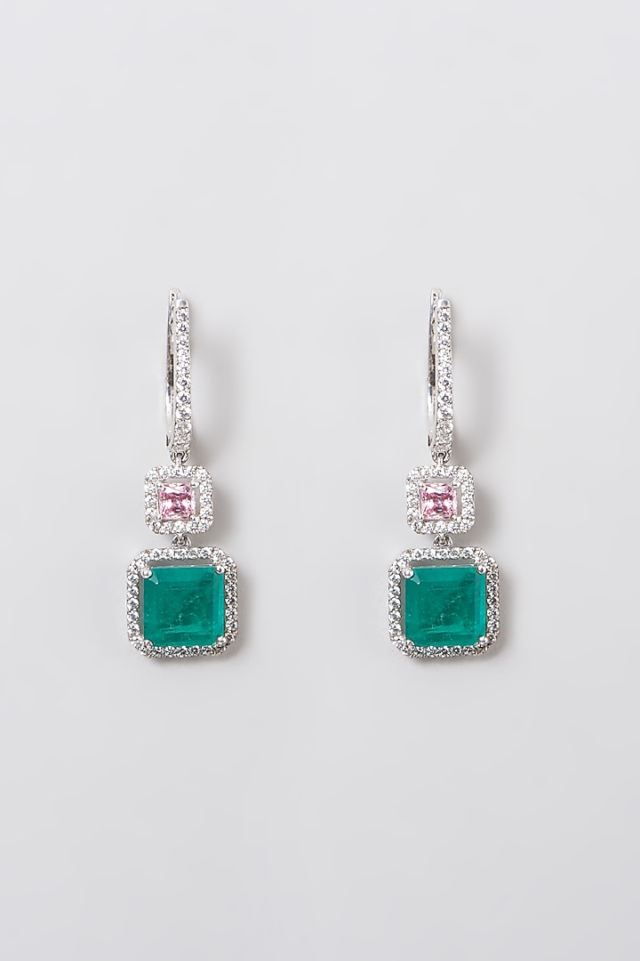 White Rhodium Finish Swarovski Zircons & Synthetic Stones Earrings In 92.5 Sterling Silver by Diosa Paris Jewellery at Pernia's Pop Up Shop