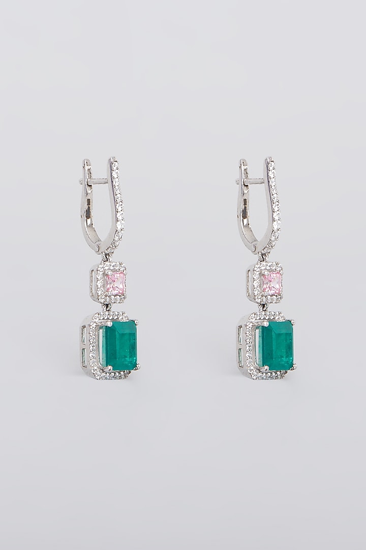 White Rhodium Finish Swarovski Zircons & Synthetic Stones Earrings In 92.5 Sterling Silver by Diosa Paris Jewellery at Pernia's Pop Up Shop