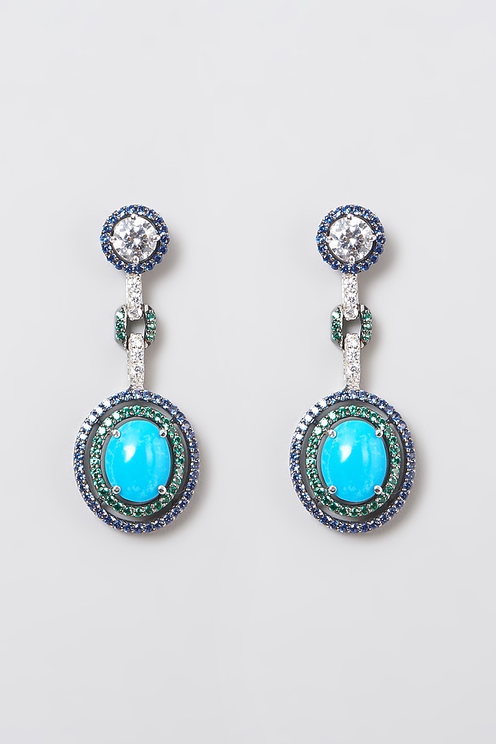 White Rhodium Finish Multi Colored Swarovski Zircons Earrings In 92.5 Sterling Silver by Diosa Paris Jewellery at Pernia's Pop Up Shop