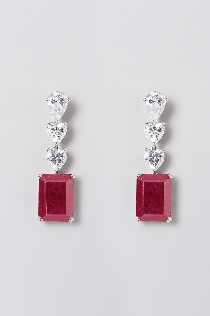 White Rhodium Finish Swarovski Zirconia Dangler Earrings In Sterling Silver by Diosa Paris Jewellery at Pernia's Pop Up Shop
