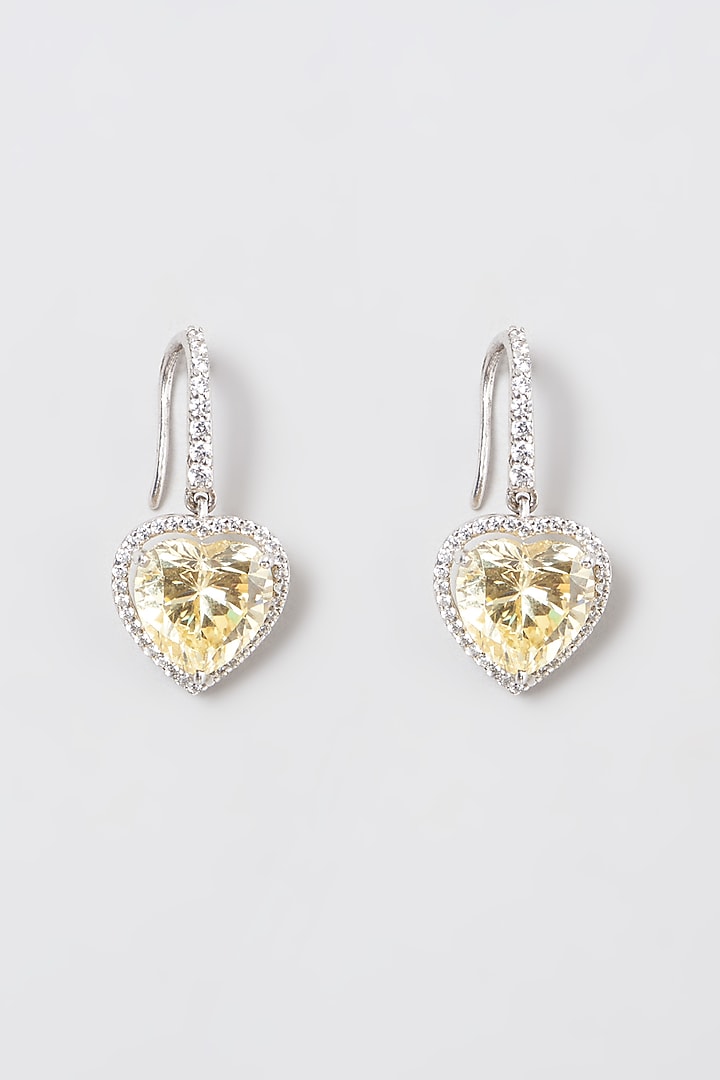 White Rhodium Finish Yellow Swarovski Zircons Earrings In 92.5 Sterling Silver by Diosa Paris Jewellery at Pernia's Pop Up Shop