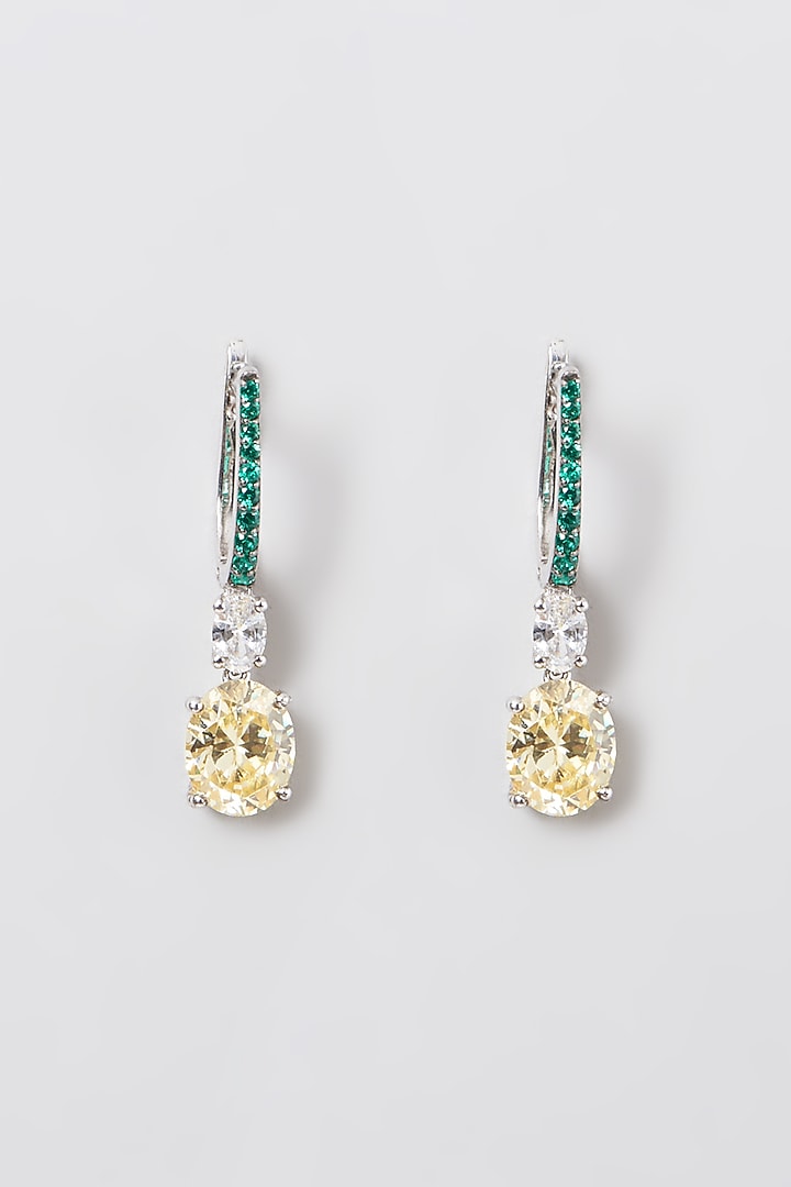 White Rhodium Finish Multi Colored Swarovski Zircons Earrings In 92.5 Sterling Silver by Diosa Paris Jewellery at Pernia's Pop Up Shop