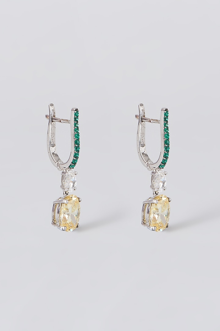 White Rhodium Finish Multi Colored Swarovski Zircons Earrings In 92.5 Sterling Silver by Diosa Paris Jewellery