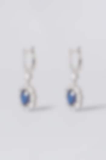 White Rhodium Finish Blue & White Swarovski Zircons Oval-Cut Earrings In 92.5 Sterling Silver by Diosa Paris Jewellery at Pernia's Pop Up Shop