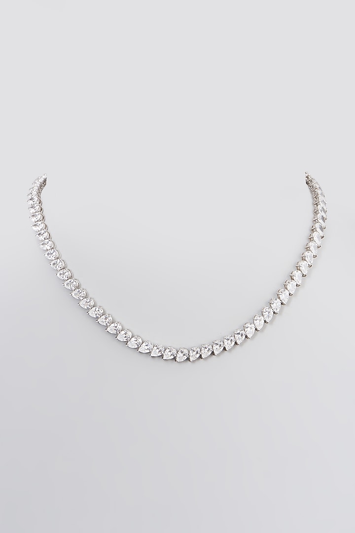 White Rhodium Finish Swarovski Zirconia Strand Necklace In Sterling Silver by Diosa Paris Jewellery at Pernia's Pop Up Shop