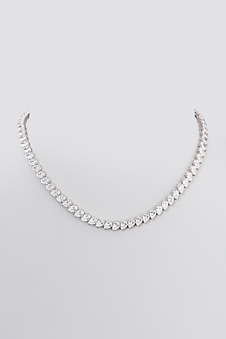 White Rhodium Finish Swarovski Zirconia Strand Necklace In Sterling Silver by Diosa Paris Jewellery