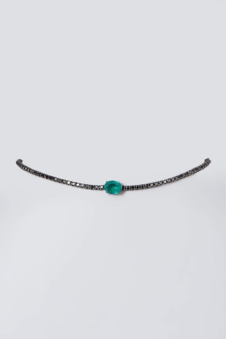 Black Rhodium Finish Green Swarovski Zirconia Choker Necklace In Sterling Silver by Diosa Paris Jewellery at Pernia's Pop Up Shop