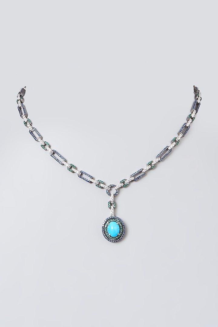 Black Rhodium Finish Multi Colored Swarovski Zirconia Necklace In Sterling Silver by Diosa Paris Jewellery at Pernia's Pop Up Shop