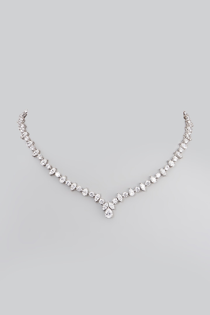 White Rhodium Finish Swarovski Zirconia Necklace In Sterling Silver by Diosa Paris Jewellery at Pernia's Pop Up Shop