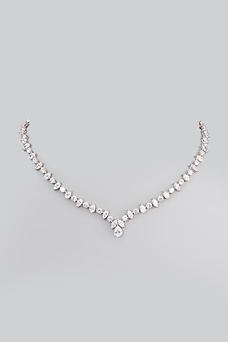 White Rhodium Finish Swarovski Zirconia Necklace In Sterling Silver by Diosa Paris Jewellery
