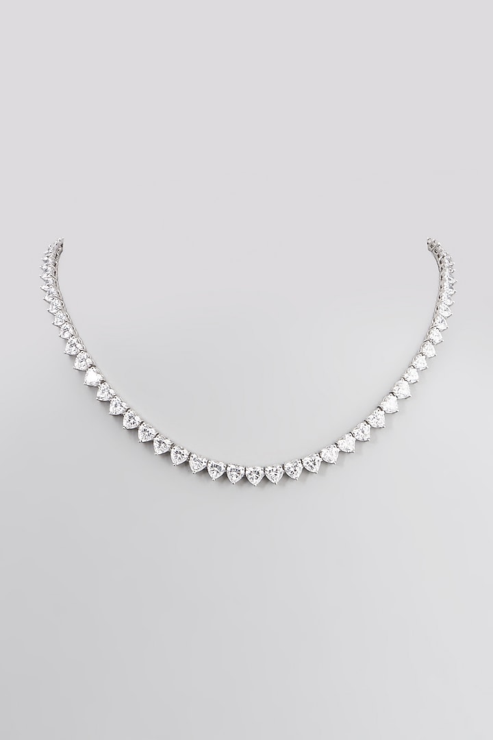 White Rhodium Finish Swarovski Zirconia Solitaire Strand Necklace In Sterling Silver by Diosa Paris Jewellery at Pernia's Pop Up Shop