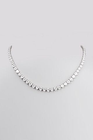 White Rhodium Finish Swarovski Zirconia Solitaire Strand Necklace In Sterling Silver by Diosa Paris Jewellery