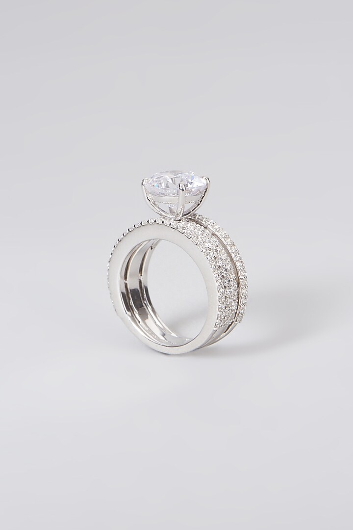 White Rhodium Finish Swarovski Zirconia Round-Cut Ring In Sterling Silver by Diosa Paris Jewellery at Pernia's Pop Up Shop
