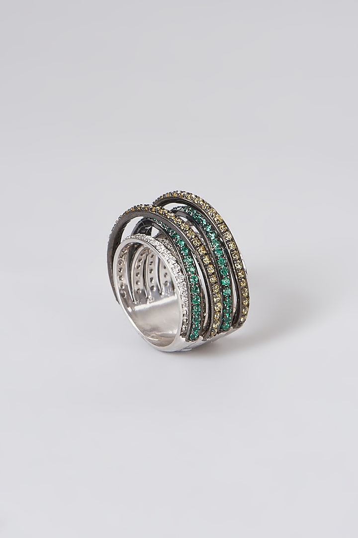 White Rhodium Finish Multi Colored Swarovski Zirconia Ring In Sterling Silver by Diosa Paris Jewellery at Pernia's Pop Up Shop