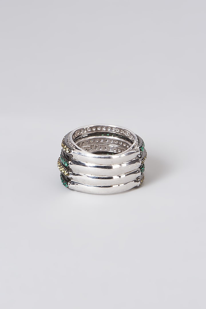 White Rhodium Finish Multi Colored Swarovski Zirconia Ring In Sterling Silver by Diosa Paris Jewellery at Pernia's Pop Up Shop