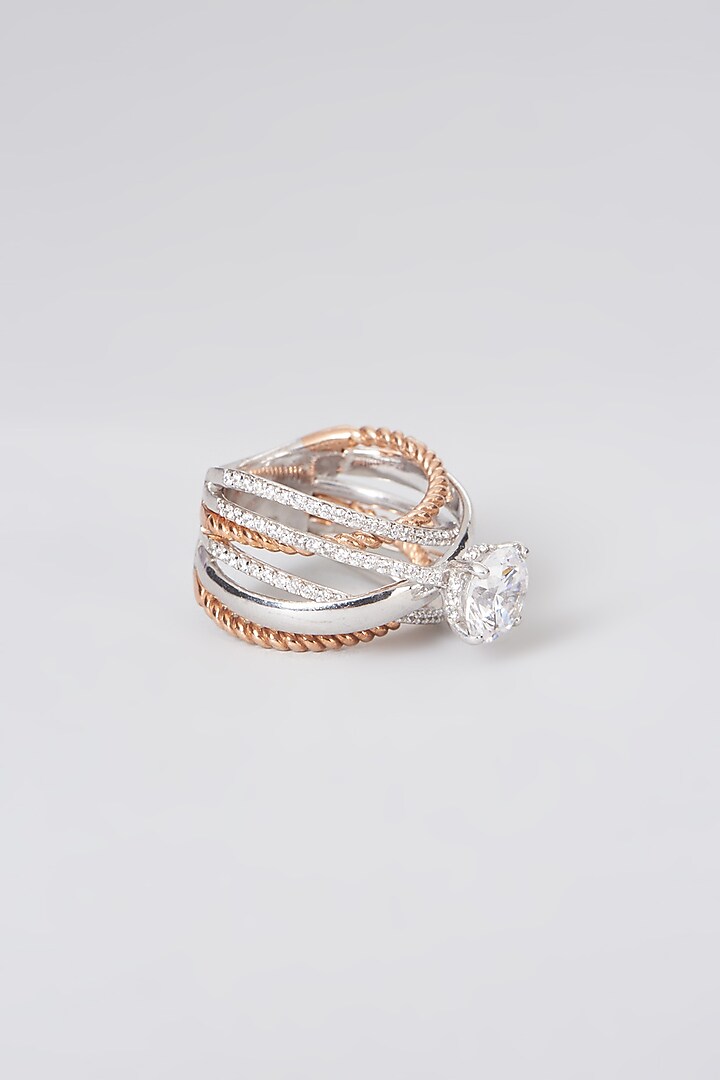 White Rhodium Finish Swarovski Zirconia Round Ring In Sterling Silver by Diosa Paris Jewellery at Pernia's Pop Up Shop