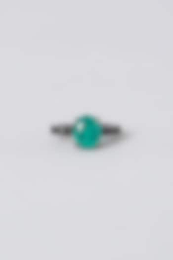Black Rhodium Finish Green Swarovski Zirconia Ring In Sterling Silver by Diosa Paris Jewellery at Pernia's Pop Up Shop