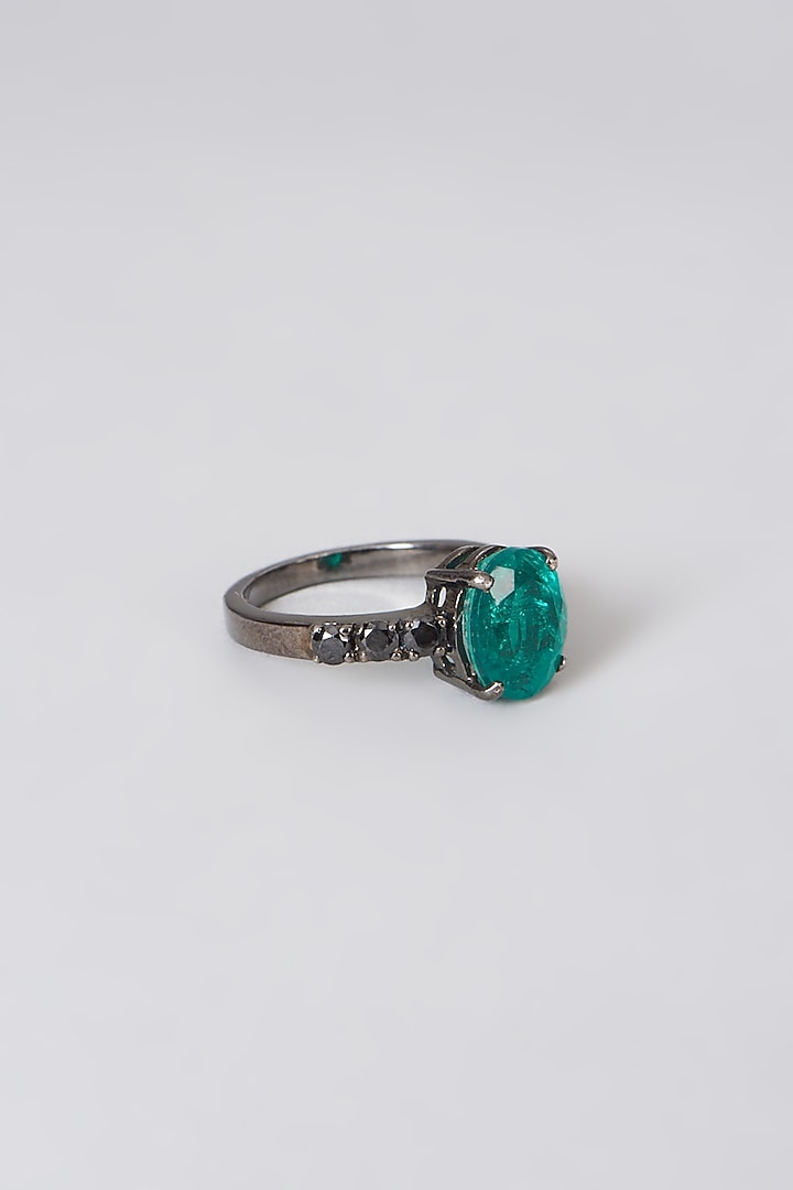 Black Rhodium Finish Green Swarovski Zirconia Ring In Sterling Silver by Diosa Paris Jewellery at Pernia's Pop Up Shop