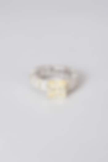 White Rhodium Finish Yellow Swarovski Zirconia Ring In Sterling Silver by Diosa Paris Jewellery at Pernia's Pop Up Shop