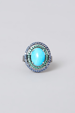 Black Rhodium Finish Multi Colored Swarovski Zirconia Ring In Sterling Silver by Diosa Paris Jewellery