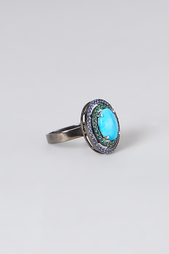 Black Rhodium Finish Multi Colored Swarovski Zirconia Ring In Sterling Silver by Diosa Paris Jewellery at Pernia's Pop Up Shop