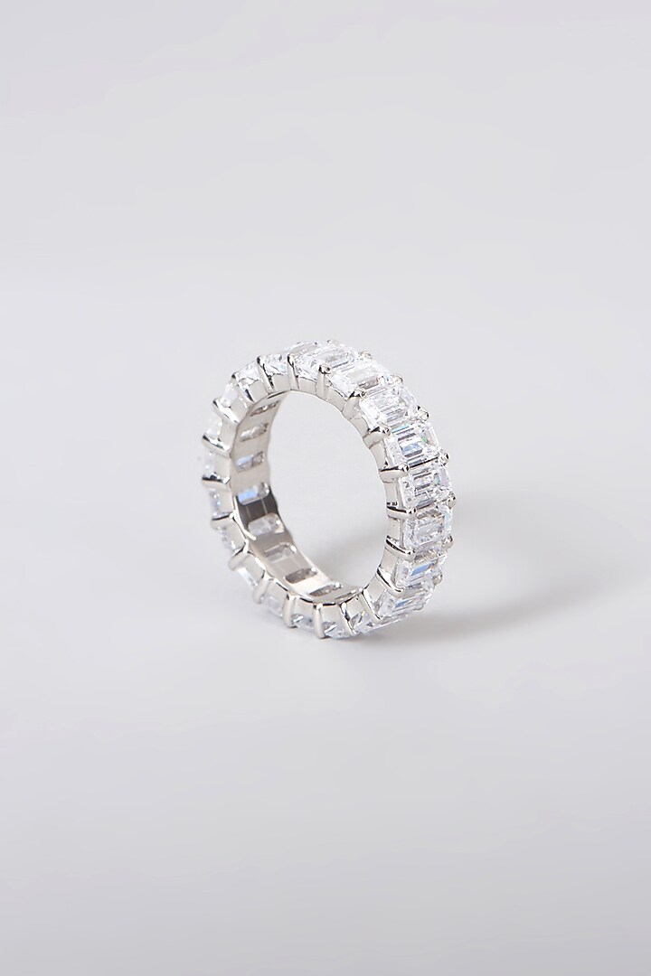 White Rhodium Finish Swarovski Zirconia Ring In Sterling Silver by Diosa Paris Jewellery at Pernia's Pop Up Shop