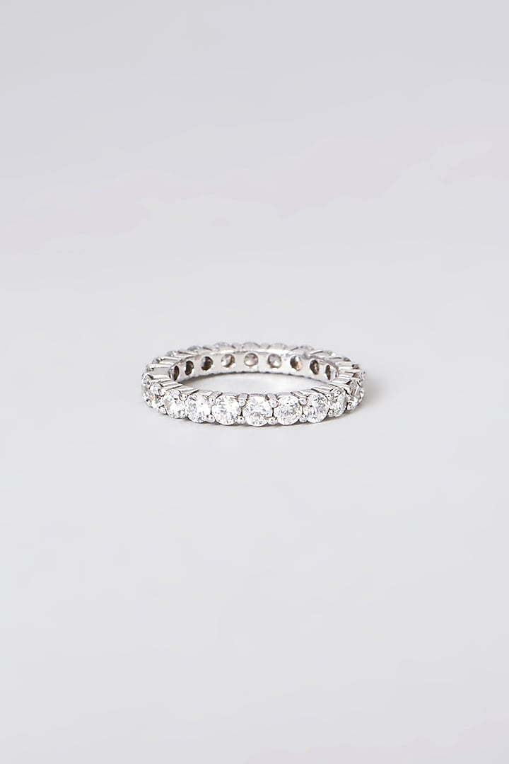 White Rhodium Finish Swarovski Ring In Sterling Silver by Diosa Paris Jewellery at Pernia's Pop Up Shop