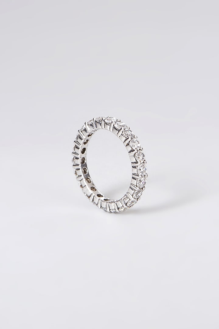 White Rhodium Finish Swarovski Ring In Sterling Silver by Diosa Paris Jewellery at Pernia's Pop Up Shop