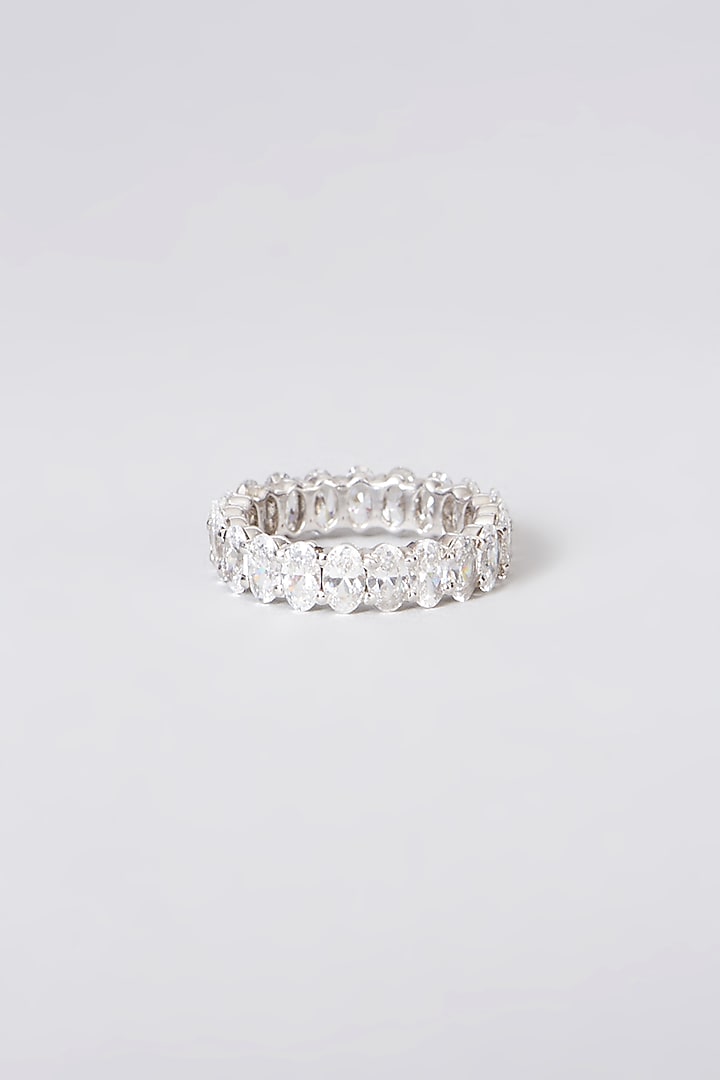White Rhodium Finish Zirconia Ring In Sterling Silver by Diosa Paris Jewellery at Pernia's Pop Up Shop