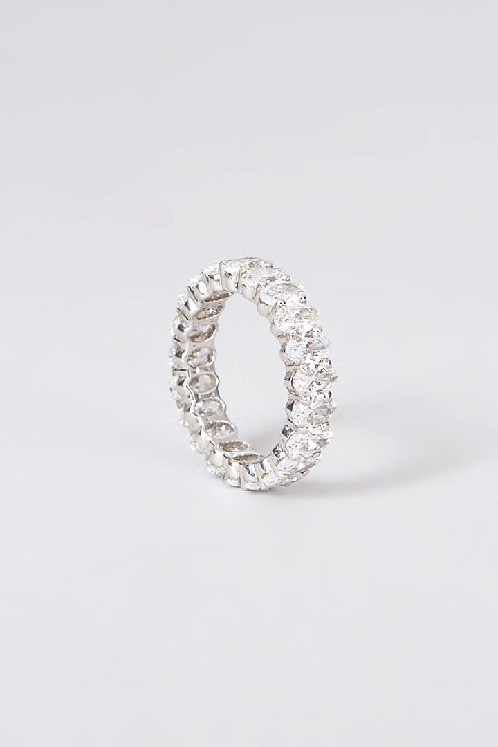 White Rhodium Finish Zirconia Ring In Sterling Silver by Diosa Paris Jewellery at Pernia's Pop Up Shop