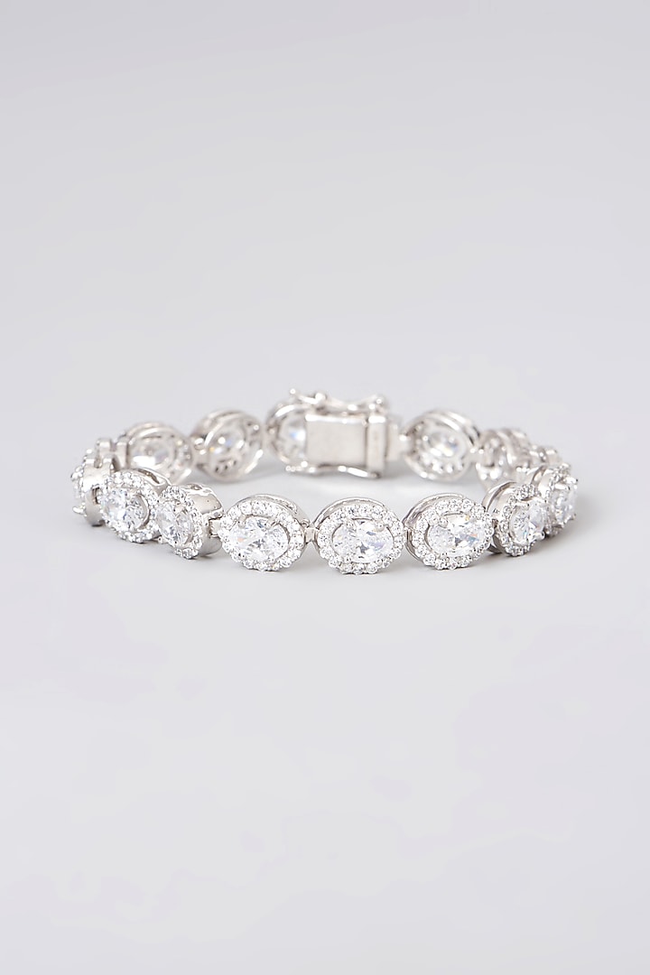 White Rhodium Finish Swarovski Zirconia Tennis Bracelet In Sterling Silver by Diosa Paris Jewellery at Pernia's Pop Up Shop