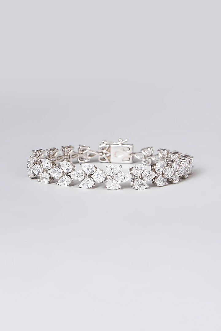 White Rhodium Finish Swarovski Zirconia Cuff Bracelet In Sterling Silver by Diosa Paris Jewellery at Pernia's Pop Up Shop