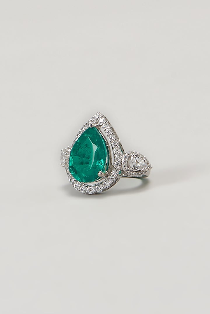 White Finish Swarovski Cocktail Ring In Sterling Silver by Diosa Paris Jewellery at Pernia's Pop Up Shop