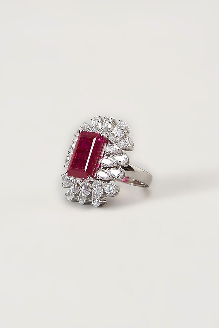 White Finish Swarovski Cocktail Ring In Sterling Silver by Diosa Paris Jewellery at Pernia's Pop Up Shop