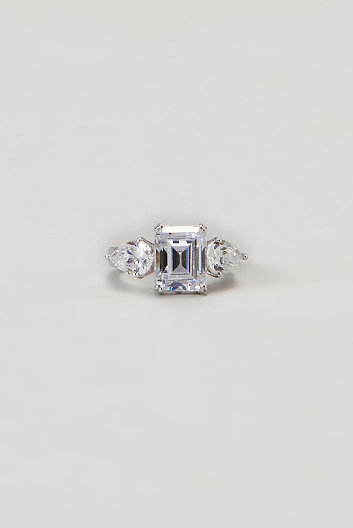 White Finish Swarovski Ring In Sterling Silver by Diosa Paris Jewellery at Pernia's Pop Up Shop