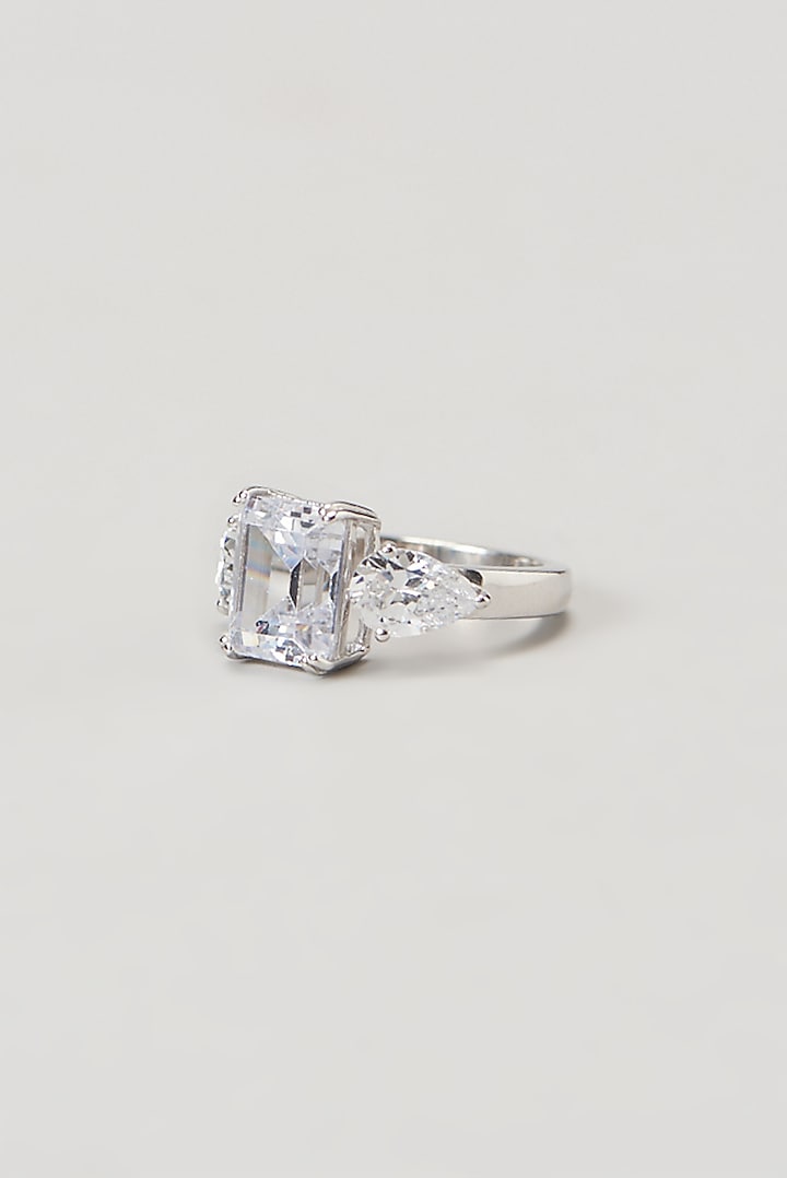 White Finish Swarovski Ring In Sterling Silver by Diosa Paris Jewellery at Pernia's Pop Up Shop