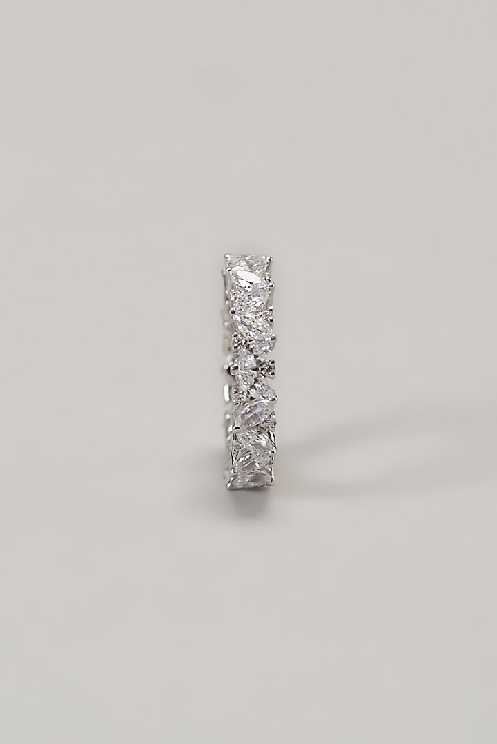 White Finish Swarovski Ring In Sterling Silver by Diosa Paris Jewellery at Pernia's Pop Up Shop