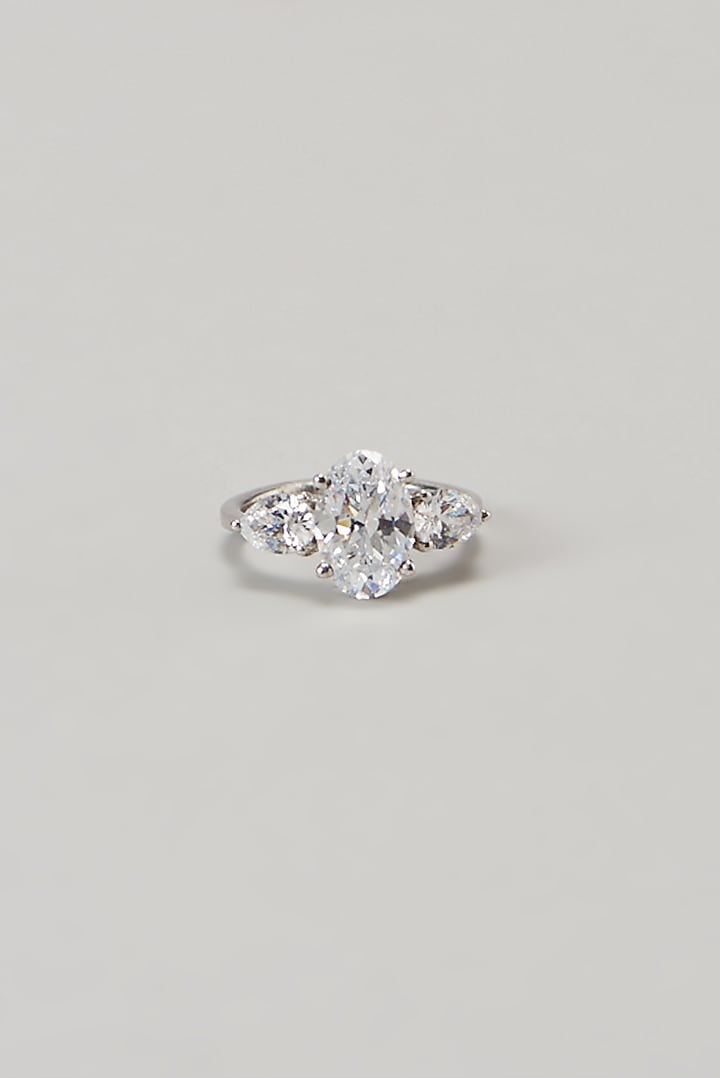 White Finish Swarovski Ring In Sterling Silver by Diosa Paris Jewellery at Pernia's Pop Up Shop