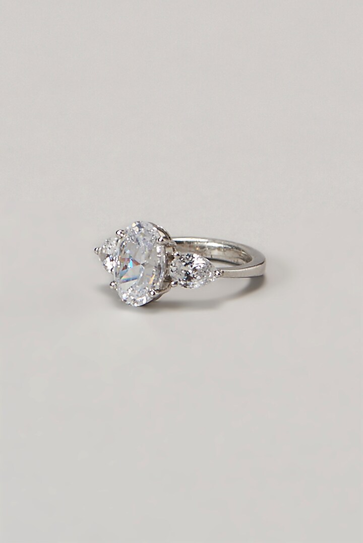 White Finish Swarovski Ring In Sterling Silver by Diosa Paris Jewellery at Pernia's Pop Up Shop