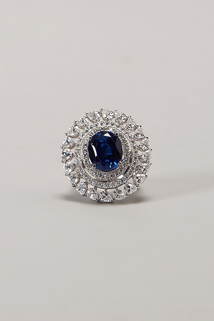 White Finish Swarovski Cocktail Ring In Sterling Silver by Diosa Paris Jewellery at Pernia's Pop Up Shop