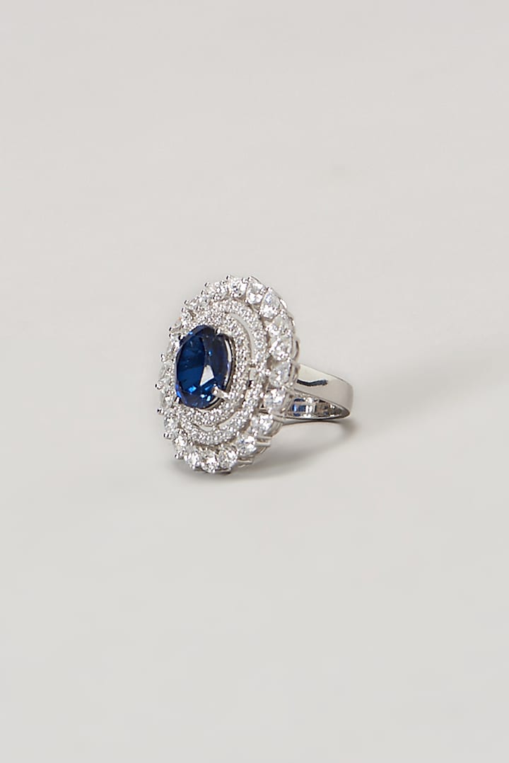 White Finish Swarovski Cocktail Ring In Sterling Silver by Diosa Paris Jewellery at Pernia's Pop Up Shop