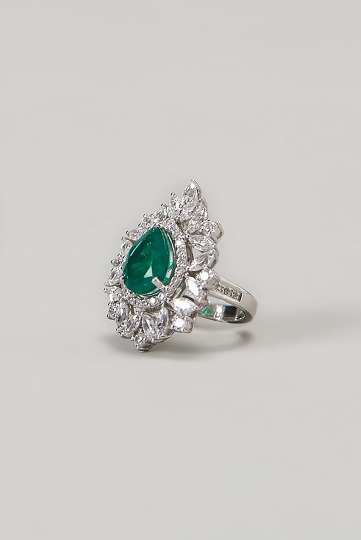 White Finish Swarovski Cocktail Ring In Sterling Silver by Diosa Paris Jewellery at Pernia's Pop Up Shop